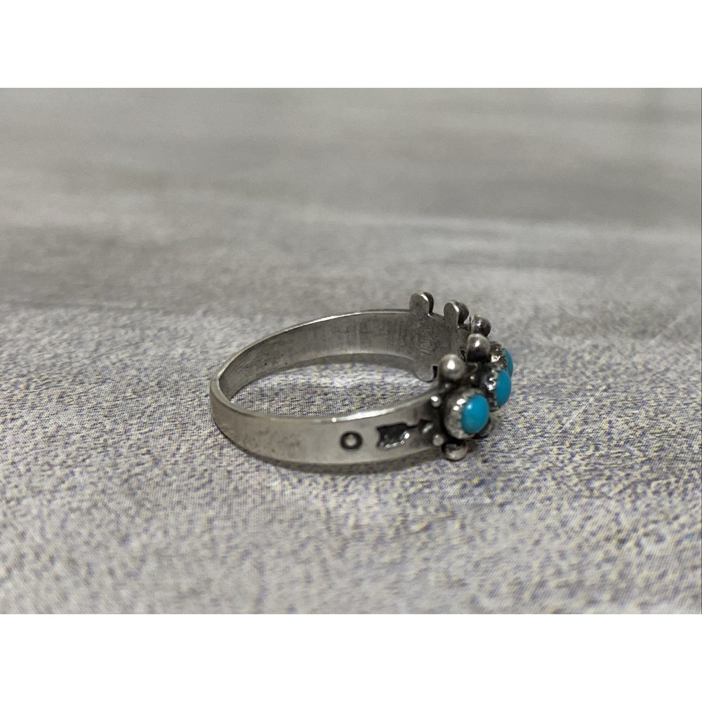 Native American Zuni Turquoise Petit Point Ring Sz 8 Snake Eyes Arrow - Picture 7 of 10